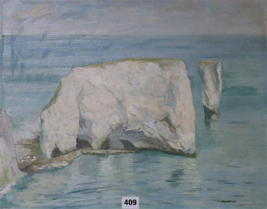 John Wheatley (1892-1955) Old Harry Rock, Swanage 16 x 20in., unframed